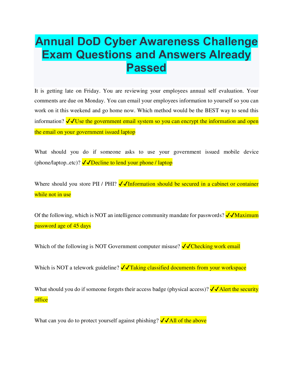Dod Cyber Awareness Challenge 2024 Answers Reddit Denna Felecia